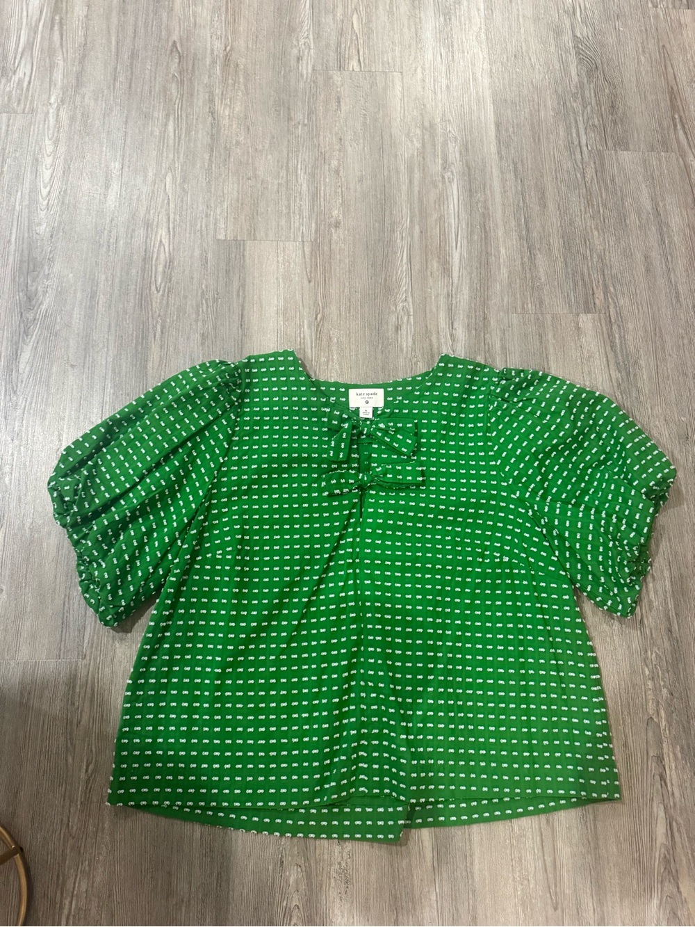 kate spade Green Puff-Sleeve Dot Tie-Front Blouse